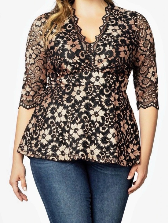Kiyonna Tops - Kiyonna Luxe Lace Empire Waist Peplum Top 0X